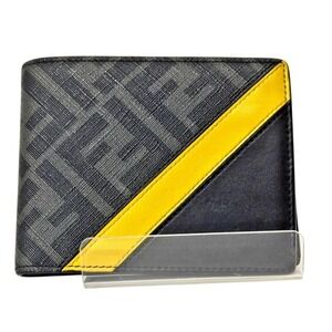 Fendi‎ Mens Zucca FF Monogram Bifold Wallet Yellow Stripe Black